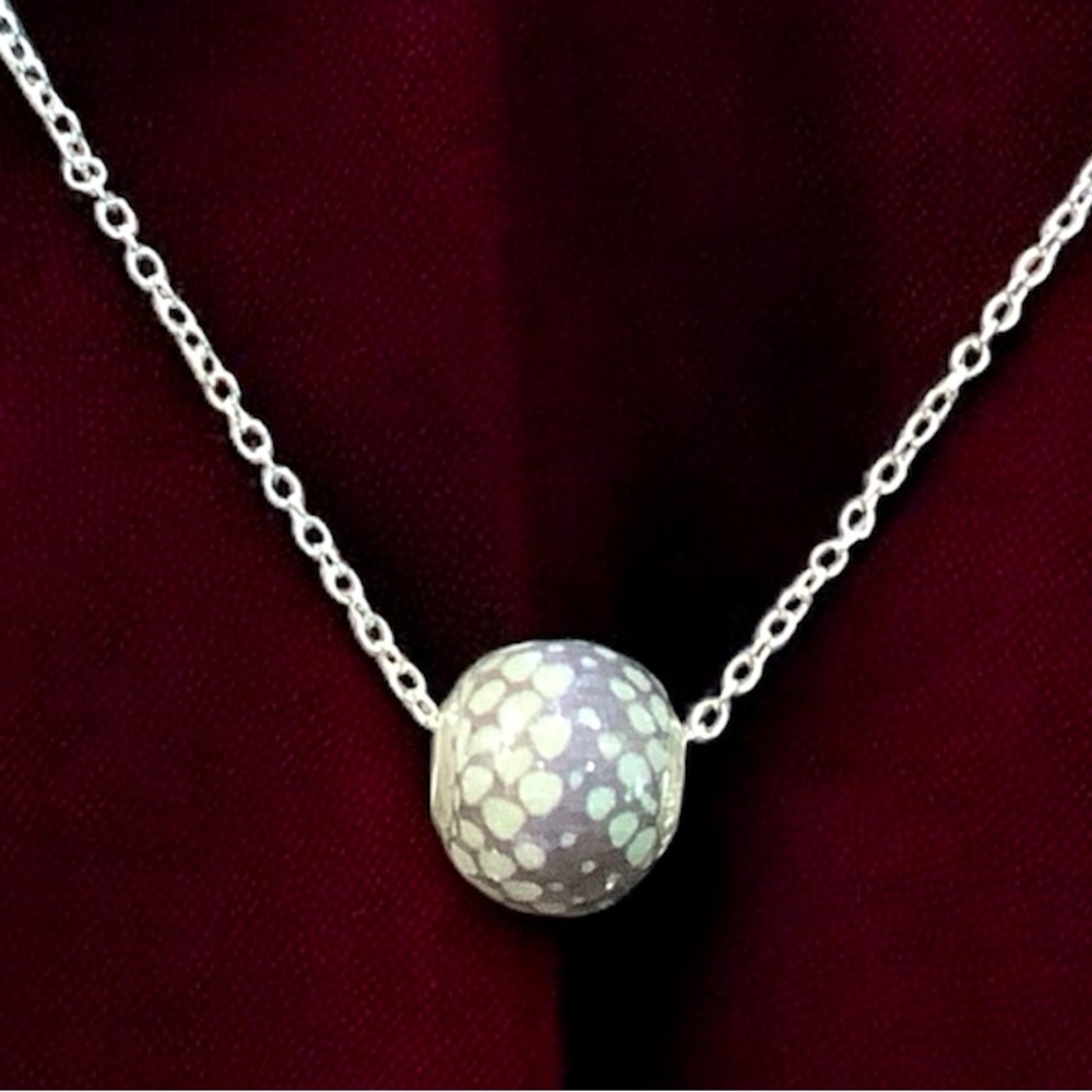 925 Sterling Silver Gray Snake Print Charm / Bead Pendant.